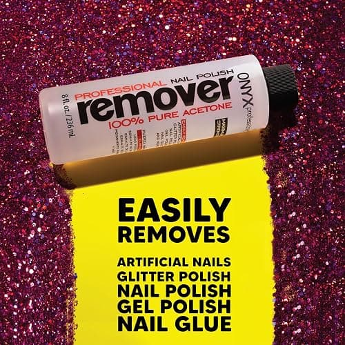 Onyx Professional 100% Pure Acetone Nail Polish Remover Kit with 7 inch Nail File, 8 fl oz - Made in USA, Maximum-Strength Gel Polish Remover, Artificial & Glitter Nail Polish thumbnail 3