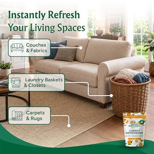 Good Natured Brand Carpet Deodorizer & Pet Odor Eliminator Powder, 31oz | Pet & Urine Odor Remover, Moisture Absorber & Air Freshener | For Fabric, Car Interior, Shoes, Closet, Laundry | Orange thumbnail 5