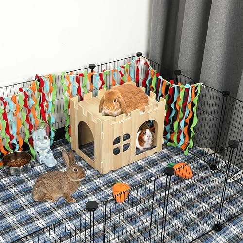 BWOGUE Large Wooden Rabbit House and Hideouts Bunny Castle Detachable Small Animal Play Hideaway Rabbit Hideout Cage Accessories for Indoor Adult Rabbit Guinea Pig Chinchilla Habitat thumbnail 5