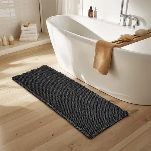 SUBRTEX Waffle Braided Bath Mat, 24" x 60" Soft Waffle Bath Rugs, Absorbent Non Slip Bathrooom Mats, Machine Washable Area Rug for Bathroom, Quick Dry, Black thumbnail 6