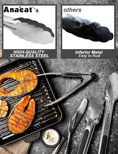 Anaeat Premium Kitchen Locking Tong Set of 3 - Heavy Duty Stainless Steel Food Tongs with Long Handle & Non-Slip Silicone Grip for Cooking, Baking, Grilling - Heat Resistant up to 460°F thumbnail 5
