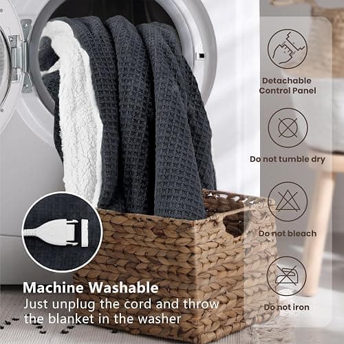 blunique Heated Blanket Electric Throw Waffle, 50x60 Inches Sherpa Fleece Fast Heating Blanket 6 Heating Levels & 4 Hours Auto Off ETL Certification,Charcoal Grey Throw thumbnail 7