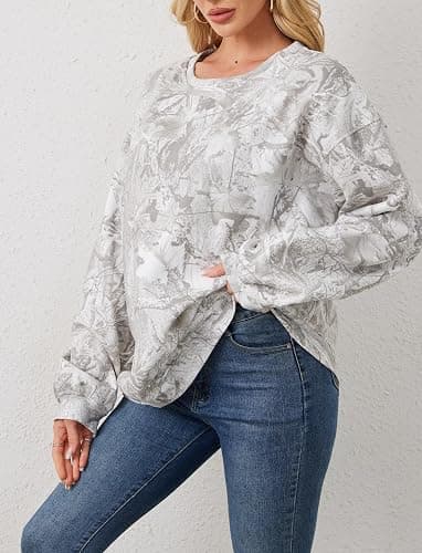 MSBESYOR Camo Sweatshirt for Women Mens Oversized Fleece Camouflage Maple Leaf Crewnecks Pullover Tops Hunting Hoodies thumbnail 6