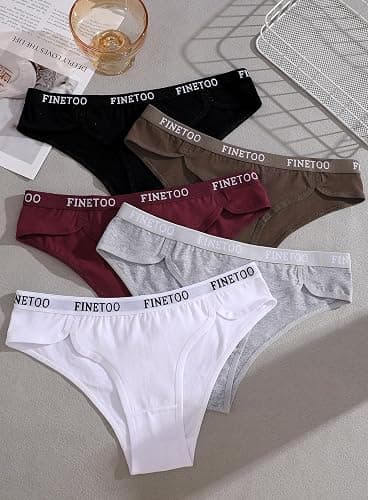 FINETOO Cotton Underwear for Women Cheeky Panties Sexy Hipster Bikini Underwear Elastic Waistband Stretch Briefs 5 Pack thumbnail 7