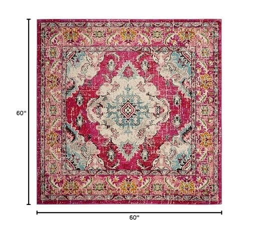 SAFAVIEH Monaco Collection Area Rug - 5' Square, Pink & Multi, Boho Chic Medallion Distressed Design, Non-Shedding & Easy Care, Ideal for High Traffic Areas in Living Room, Bedroom (MNC243D) thumbnail 2