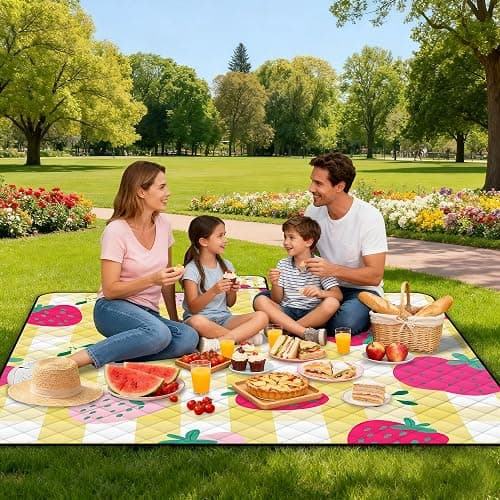 Extra Large Picnic Blanket Waterproof,80"x 80"Foldable Machine Washable Beach Blanket,Outdoor Blanket for 6-8 Adults,Picnic Mat Suitable for Indoor Crawling,Park Beach,Camping,Hiking,Travel（Yellow） thumbnail 2
