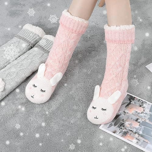 Fupoia Womens Slipper Socks Winter Warm Plush Fleece Lining Mid-culf Anti-skid Socks 3D Animal House Socks thumbnail 6