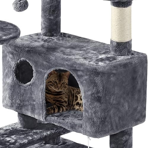 Yaheetech 62in Cat Tree Cat Tower for Indoor Kitty, Pet Furniture w/Double Condo, Scratching Posts, Multiple Platforms and Balls for Kittens, Dark Gray thumbnail 6