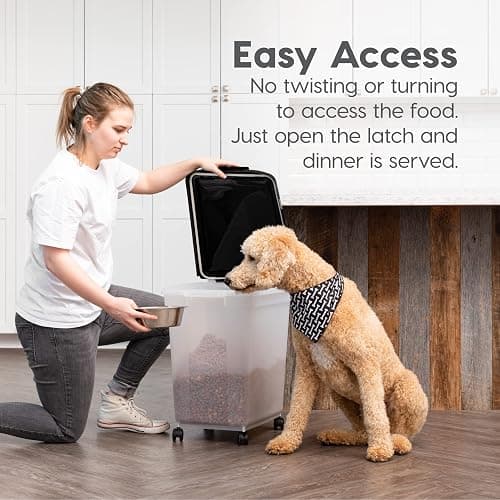 IRIS USA Airtight Dog Food Storage Container, WeatherPro, Up to 50 lbs, Removable Wheels, for Dog Cat Bird and Other Pet Food Storage Bin, Keep Fresh, Translucent Body, Made in USA, Clear/Black thumbnail 8