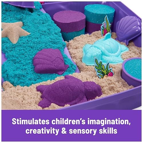 Kinetic Sand, Mermaid Palace Playset Folding Sandbox with 2.06lbs Play Sand (Neon Purple, Shimmer Teal & Beach), Tools, Sensory Toys, Holiday Gifts & Stocking Stuffers for Kids Ages 3 and up thumbnail 7