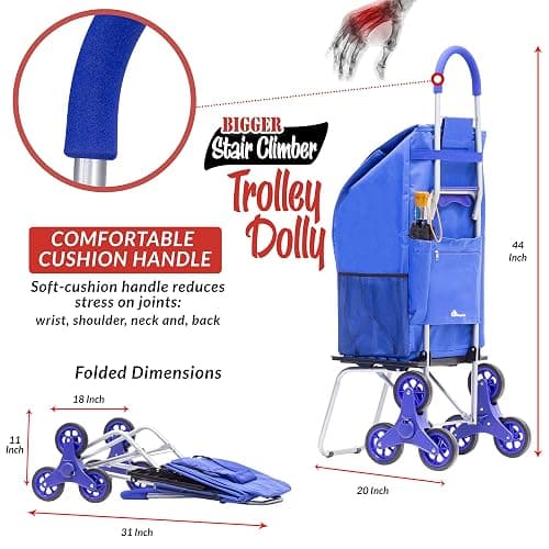 dbest products Stair Climber Bigger Trolley Dolly, Blue Shopping Grocery Foldable Cart Condo Apartment thumbnail 4