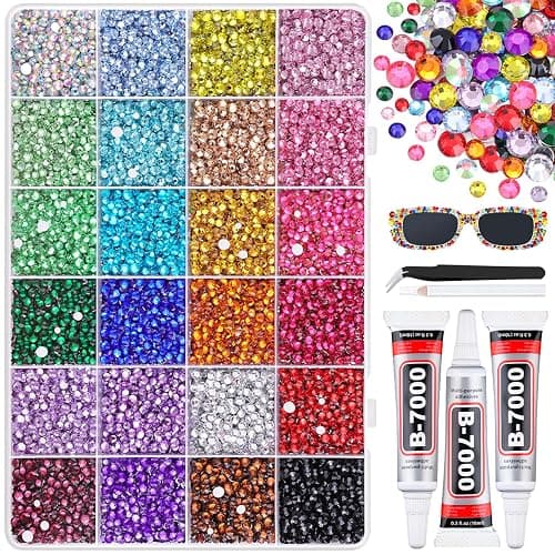 22000Pcs Resin Rhinestones for Bedazzling with 3Pcs B7000 Jewelry Glue, Multicolor 2/3/4mm Flatback Gems Rhinestones for Crafting, Clothing Tumblers Mugs Shoes Fabric Decor Nail Art - Image 1