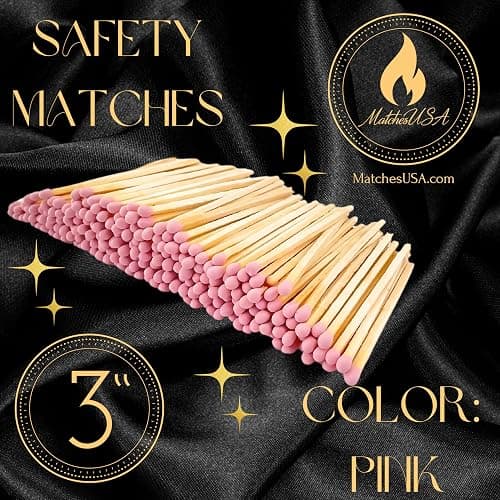 100 Count - 3" Long Pink Color Matches | Three Inch Coloful Loose Wooden Safety Match Sticks for Candle Display | Refill Decorative Jar Holder Bottle | Striker Included thumbnail 3