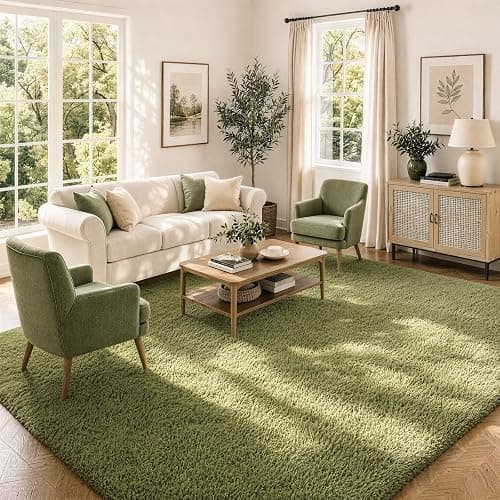 Ophanie Green Rugs for Living Room 5x7, Grass Shag Fluffy Large Fuzzy Plush Soft Carpets,Floor Shaggy Area Rugs for Bedroom, Carpet for Kids Boys Girls Dorm Nursery Decor with Over 99 pcs Pile fibers thumbnail 3