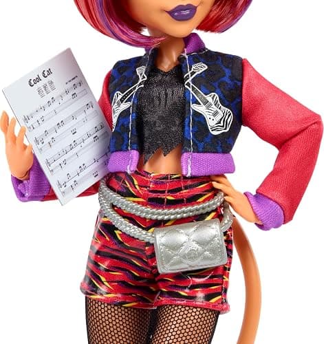 Monster High Journal des Horreurs Poupée Toralei et Accessoires sur Le thème du Club de Musique des Monstres, avec Blouson Universitaire, Album de, Guitare et Microphone, HXW32 thumbnail 4