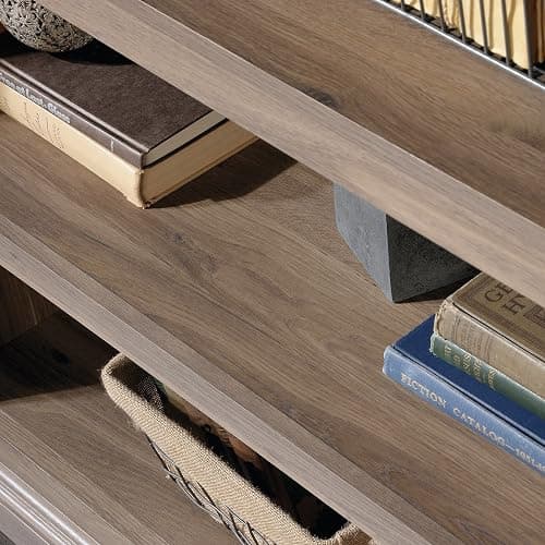Sauder 5 Tier Book Shelf Wooden Bookcase Multipurpose Bookshelf for Home Office, Living Room, in Salt Oak finish thumbnail 8
