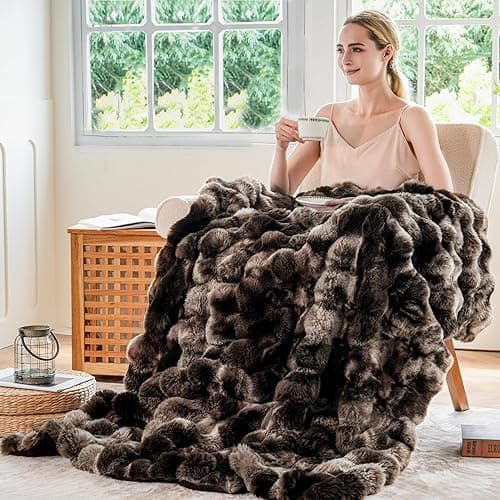 BENVWE Fluffy Faux Fur Throw Blanket for Couch, Soft Plush Thick Cozy Fuzzy Luxury Minky Bubble Blanket for Home Living Room Decor Gift for Women, Tie-dye Coffee, 50" x 60", 1100GSM thumbnail 5