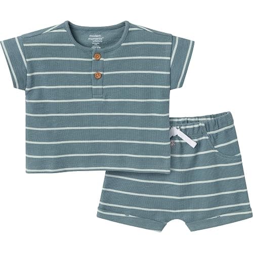 Modern Moments by Gerber Baby Boys' 2-piece Short-sleeve Henley Shirt and Short Set - Image 1