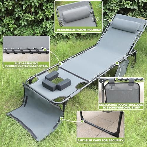 BlueWish Tanning Chair with Face Hole, Tanning Chairs for Outside with Mat&Face Arm Hole, Sunbath Lounge Chair for Beach, Backyard, Pool, Lawn, Grey thumbnail 6
