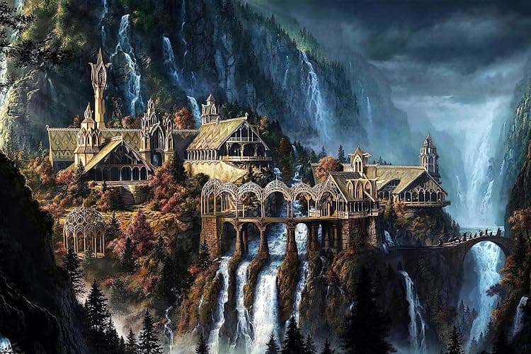 Lord of The Rings 1000 Piece Puzzle for Adults - Waterfall Town Artwork Jigsaw Family Game - Image 1