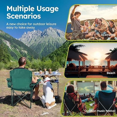 ALPHA CAMP 2-Pack Folding Camping Chair with Cooler Bag & Lumbar Support | Durable steel frame & Oxford fabric. Features 4-can cooler, 350lbs Capacity side pocket,Carry Bag,Cup Holder，Pocket，for Sand thumbnail 9