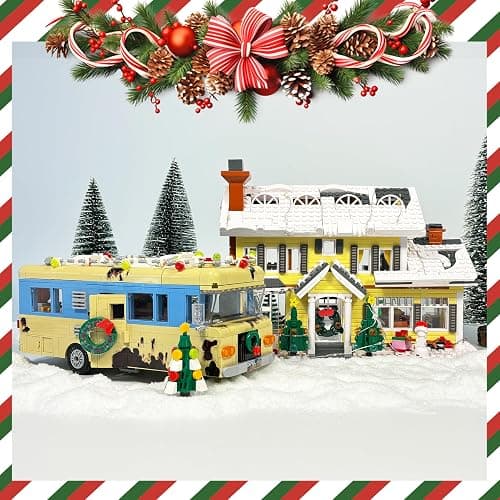 Snow Village& RV Building Set with LED Lights,2 in 1 Christmas Vacation Holiday House and Christmas Holiday Snow Village RV Gift(1726PCS) thumbnail 2
