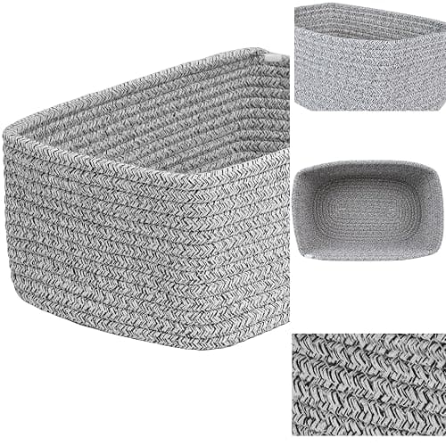 QFLQFL Small Woven Storage Basket,Medium Storage Baskets,Mini Cotton Rope Basket,For Shelves,Nursery,Office,Bathroom,And More–Perfect For Organizing&Décor thumbnail 3
