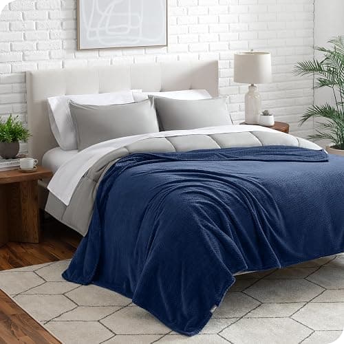 Bare Home Textured Fleece Blanket - Full/Queen - Ultra-Soft Lightweight for Bed, Sofa, and Couch - Luxury Microplush - Cozy Warm Blanket (Full/Queen, Chevron Dark Blue) thumbnail 2