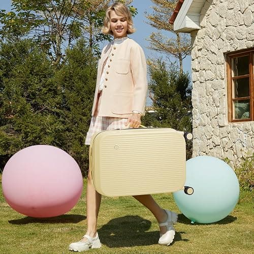 mixi 26 Inch Large Checked Luggage PC Hardshell Suitcases with Wheels for Travel Woman Men, Lark Yellow thumbnail 2