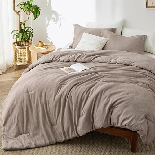 Bedsure Full Comforter Set - Khaki Soft Bedding for All Seasons, Cationic Dyed Bed Set, 3 Pieces, 1 Full Size Comforter (82"x86") and 2 Pillow Shams (20"x26"+2") - Image 1