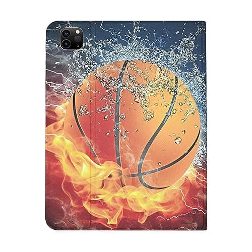 Case for iPad Pro 11 Inch (2022/2021/2020, 4th/3rd/2nd Generation), [Built-in Pencil Holder] 360 Degree Rotating Protective Stand Cover, Auto Wake/Sleep, Basketball Water with Fire thumbnail 7