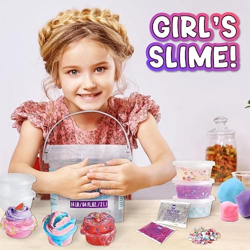 4 LB Huge Glassy Clear Slime Bucket Toy for Kids, FunKidz 64 FL OZ Premade Big Crystal Slime Pack Gift with 29 Sets Add-ins Jumbo Slime Kit for Girls Boys Party Present thumbnail 2