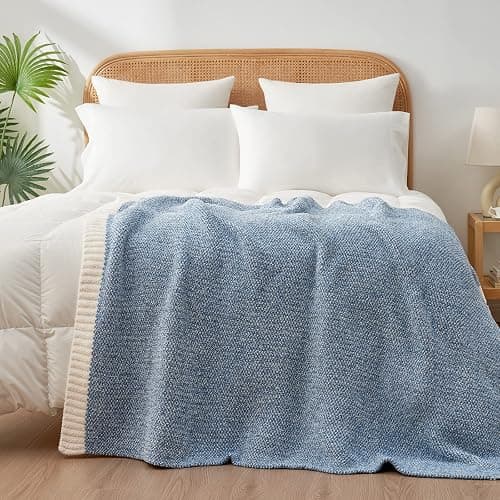 Snuggle Sac Blue Throw Blankets for Couch, Reversible Super Soft Warm Blankets Cozy Knit Blanket Fuzzy Plush Throws for Sofa, Bed, Gift, Heather Blue, 50 x 60 inches thumbnail 8
