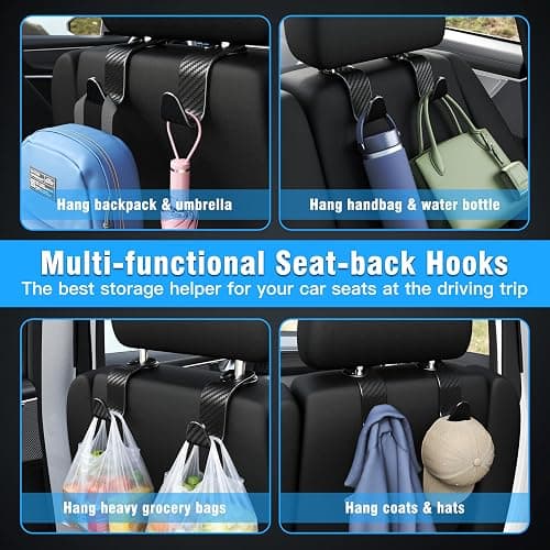 4-Pack Car Headrest Hooks Holds 55lbs Seat Storage Organizer for Bags | Durable ABS Material, 360° Rotating, Car Hanger for Backpack Umbrella Water Bottle Coat Handbags Groceries, Checkered Black thumbnail 4