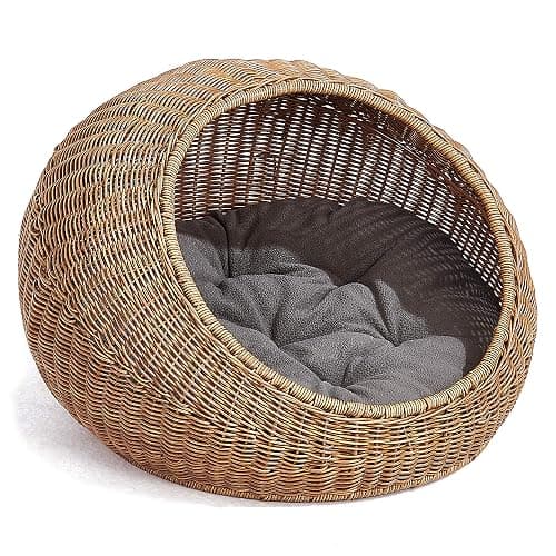 D+GARDEN Wicker Cat Bed Dome for Medium Indoor Cats - a Covered Cat Hideaway Hut of Faux Rattan Houses Pets in Dome Basket, Washable thumbnail 6