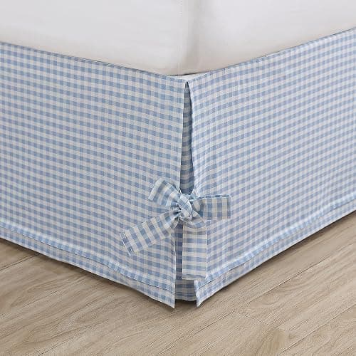 Laura Ashley Home - Cotton Ruffled Bedskirt, Lightweight & Classic Style (Hedy Blue, Queen) - Image 1