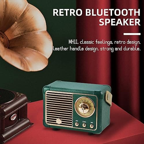 Fsjun Retro Wireless Bluetooth Speaker, Portable Outdoor Speakers,Vintage Decor, Mini Speakers with Powerful Sound, Hands-Free Calls, USB/TF Card/AUX Support (Green) thumbnail 3