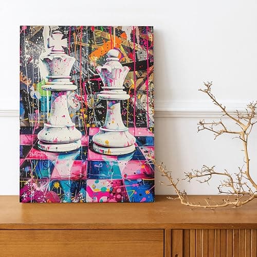Spring Abstract Chess Canvas Wall Art, Multi-Color Graffiti King and Queen Poster Prints, Modern Wall Art Home Decor For Living Room, Bedroom, Office, Glamorous Unframed 8x12 Inch thumbnail 4