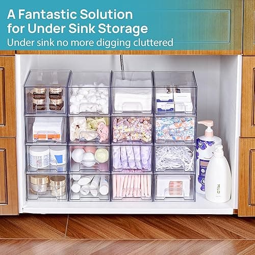 Vtopmart 4 Pack Small Clear Stackable Storage Drawers,Acrylic Bathroom Makeup Organizer,Plastic Storage Bins For Vanity, Undersink, Kitchen Cabinets, Pantry, Home Organization thumbnail 5