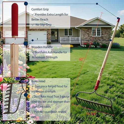 KYLIN 6-Piece Pro Long Ash Handle Garden Tools Set for Landscaping Agricture or Backyard,14-Gauge Shovels,Forged Rakes,Forged Weeding Hoe Sidewalk Scraper, thumbnail 6