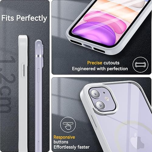 ottpluscase for iPhone 11 case, iPhone 11 Phone case for MagSafe with Screen Protector, Military-Grade Protection, Transparent Back Hybrid Magnetic Slim Phone Cover for iPhone 11 6.1", White thumbnail 5