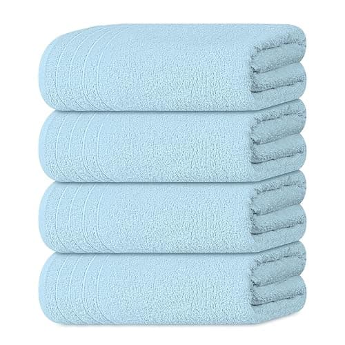 Tens Towels Pack of 4 Extra Large Bath Towels 30 x 60 Inches, 100% Cotton, Larger & Lighter Weight, Quicker to Dry, Super Soft and Absorbent, Perfect for Bathroom, Sky Blue - Image 1