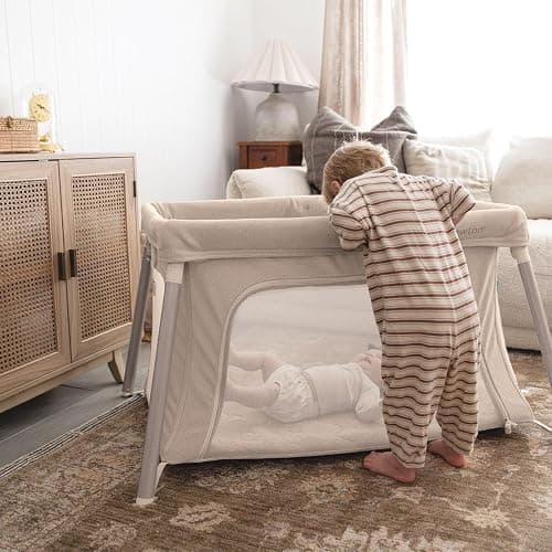 Newton Baby Compact Travel Crib & Play Yard | Breathable & Washable Mattress, Foldable Carry-On Size, Backpack Straps, Newton Bassinet Attachment NOT Compatible - Sand thumbnail 2