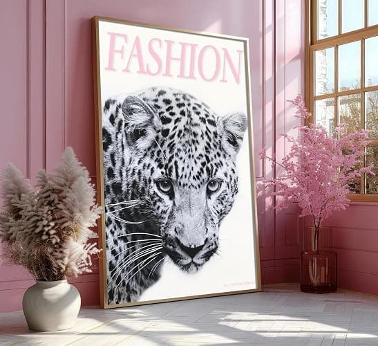 Pink Trendy Leopard Preppy Wall Art Funky Black Cheetah Picture Wall Decor Luxury Club Fashion Disco Ball Ace of Spades Painting Aesthetic Poster Print Artwork for Living Room Bedroom Dorm Apartment thumbnail 4