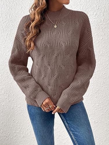 DancingYarns Womens Dressy Mockneck Cable Knit Long Sleeve Sweater Fall 2025 Oversized Chunky Ribbed Cuffs Knit Pullover thumbnail 3