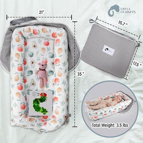 Joyful Journeys Baby Lounger Diaper Bag - Portable Baby Lounger Nest | Versatile Infant Lounger Bag & Diaper Organizer | Cozy Baby Lounger Nest for Convenience | Baby Shower Gifts (Green Avocado) thumbnail 2