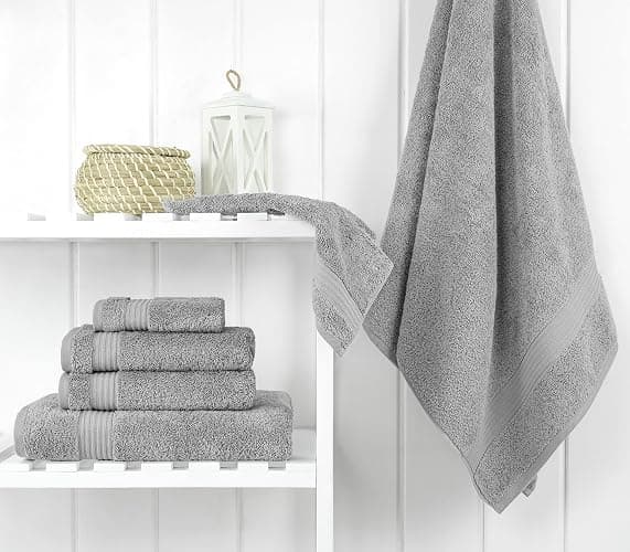 Cotton Paradise 6 Piece Towel Set 100% Cotton Soft Absorbent Turkish Towels for Bathroom 2 Bath Towels 2 Hand Towels 2 Washcloths Light Gray Towel Set - 6 Piece Bath Towel Set - Light Grey thumbnail 2