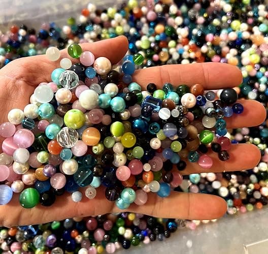 Cat's Eye Beads, Pearl, Crystal, Glass, Acrylic, 3/4 Pounds Loose Assorted Mixed DIY Jewelry Kit, Crafting Projects thumbnail 4