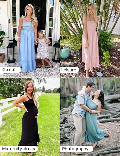 ZESICA Women's 2026 Summer Boho Spaghetti Strap Square Neck Solid Color Ruffle A Line Beach Long Maxi Dress thumbnail 5