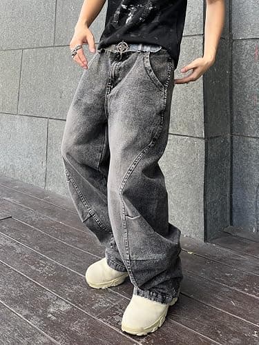 DFGIGT Men's Irregular Sutures Y2k Hip Hop Baggy Jeans Wide Leg Denim Pants Casual Loose Fit Trousers Streetwear thumbnail 4